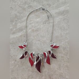 Elegant Silver and Red Leaf Necklace